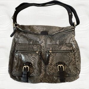BANANA REPUBLIC Gray Python Embossed Leather Adjustable Strap Bag